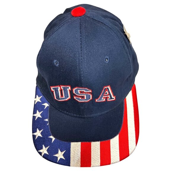 USA Patriotic Baseball Cap With American Flag Brim Adjustable Strap Cotton - Picture 1 of 4